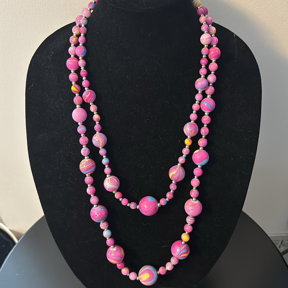Fun bubble gum swirl necklace double strand